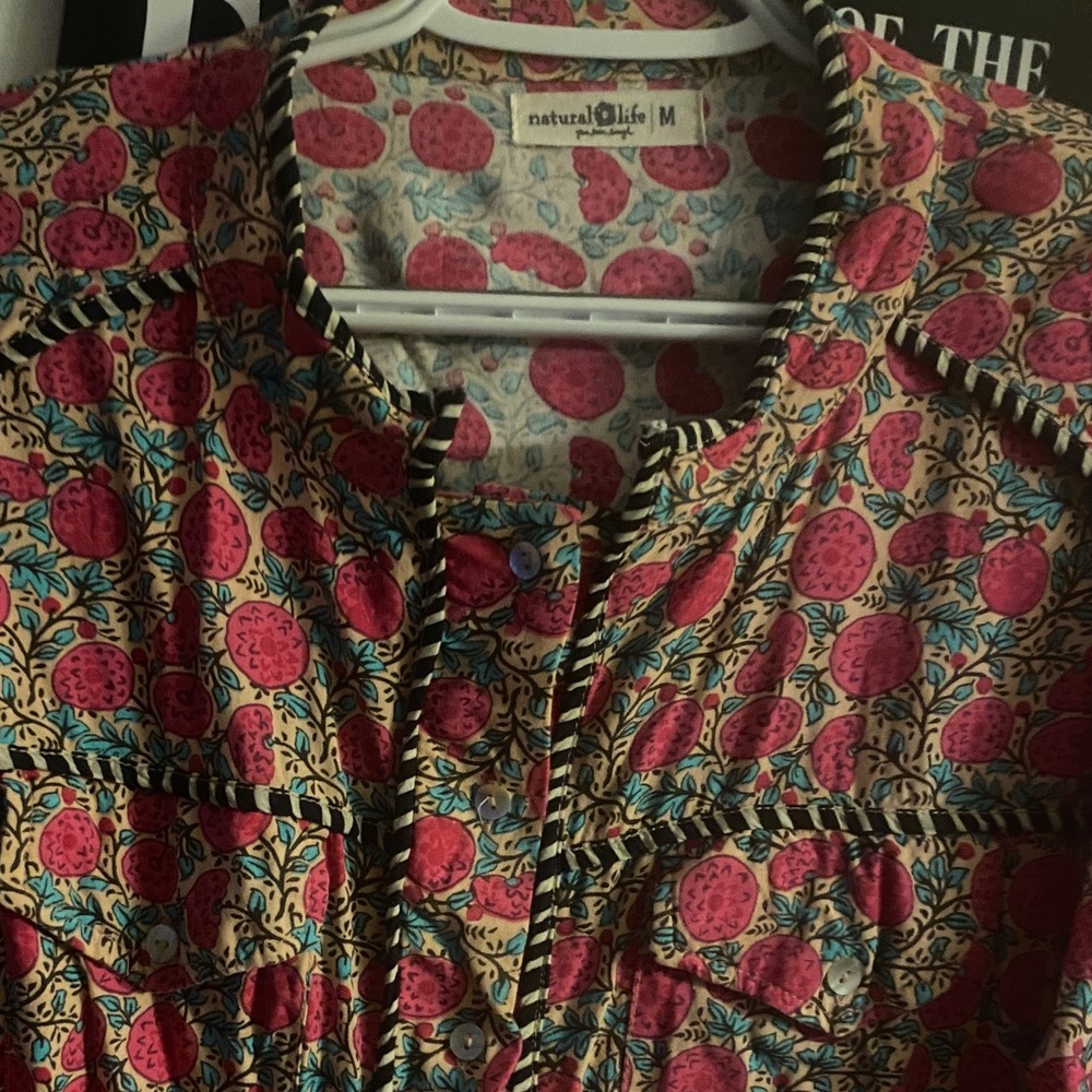 Natural Life Pink and Blue Patterned Blouse
